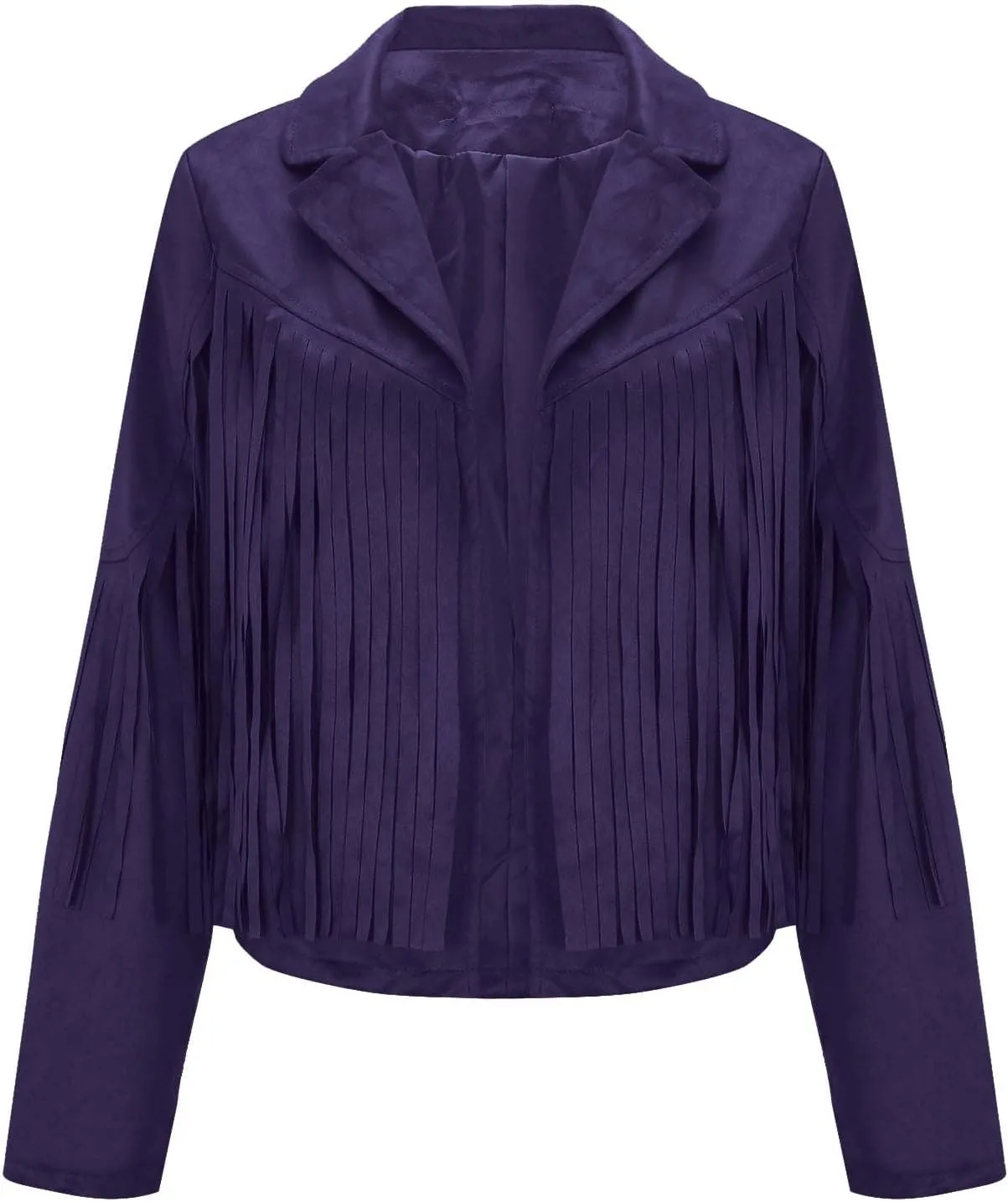 Xiaojmake Women's Fringe Jackets Faux Suede Leather Jackets Tassel Motorcycle Cropped Coats Lapel Open Front Blazer Jacket