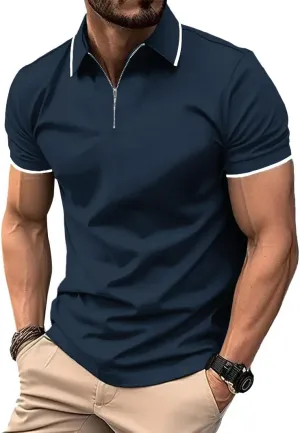 ZITY Polo Shirts for Men Quarter Zip Casual Shirts Short Sleeve Moisture Wicking Golf Polo Collared Shirts