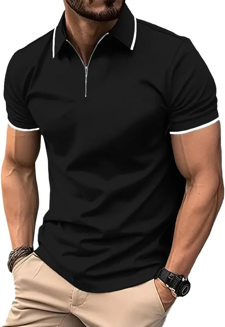 ZITY Polo Shirts for Men Quarter Zip Casual Shirts Short Sleeve Moisture Wicking Golf Polo Collared Shirts