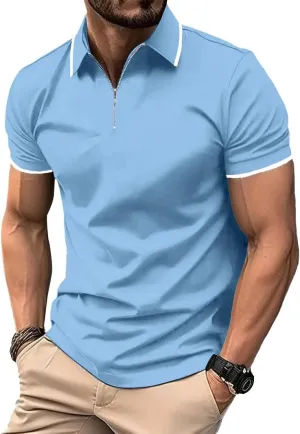 ZITY Polo Shirts for Men Quarter Zip Casual Shirts Short Sleeve Moisture Wicking Golf Polo Collared Shirts