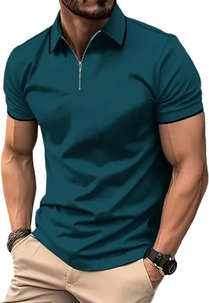 ZITY Polo Shirts for Men Quarter Zip Casual Shirts Short Sleeve Moisture Wicking Golf Polo Collared Shirts