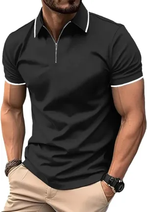 ZITY Polo Shirts for Men Quarter Zip Casual Shirts Short Sleeve Moisture Wicking Golf Polo Collared Shirts