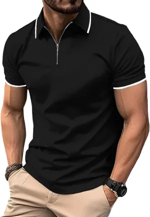 ZITY Polo Shirts for Men Quarter Zip Casual Shirts Short Sleeve Moisture Wicking Golf Polo Collared Shirts